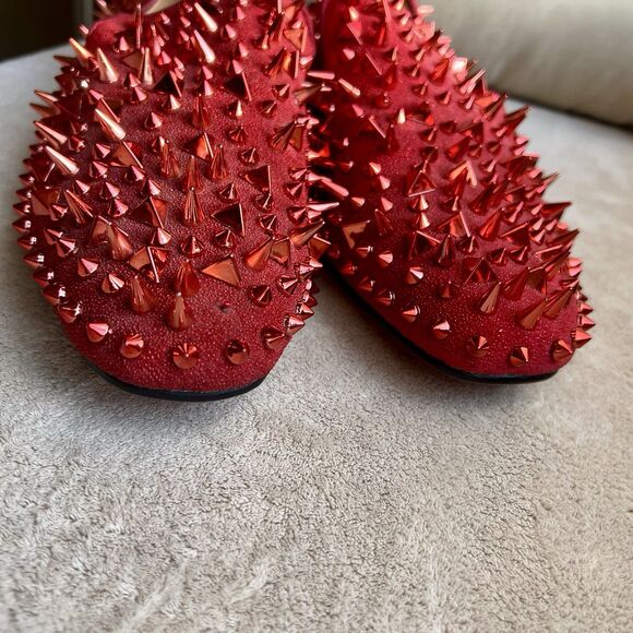 Ferucci Red Spike Rivet Flat Slip On Loafers Men 13 Art To Wear Slipper Bling - Picture 10 of 15